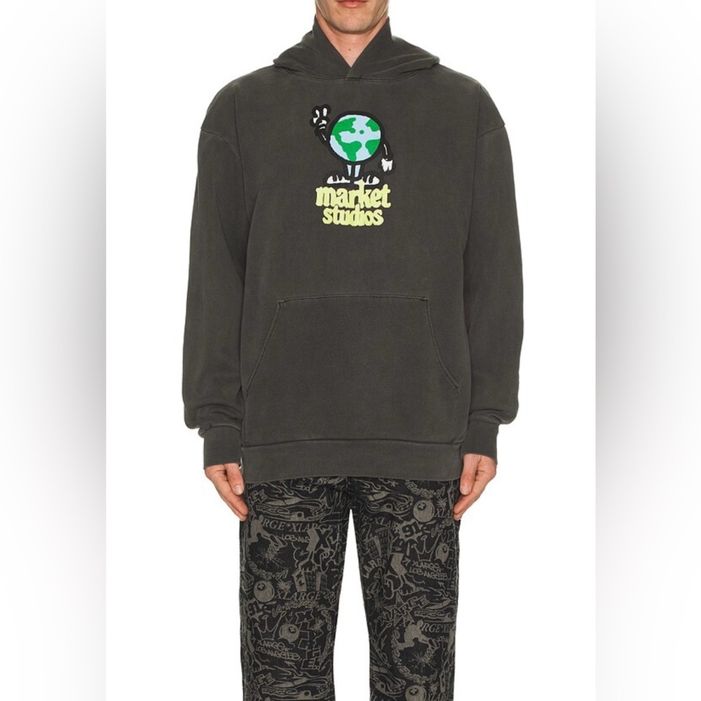 Market World Peace Hoodie in Washed Black